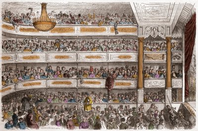 Widownia Theatre des Funambules w Paryżu w XIX wieku - Theatre des Funambules, boulevard du Temple a Paris, w XIX wieku - Grawer Henri Valentina (1822-1886) w „Tableau-de-Paris” Edmonda Texiera 1852 autorstwa Henry Augustin Valentin