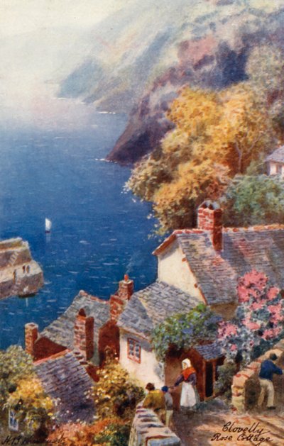 Rose Cottage, Clovelly (kolorowa litografia) autorstwa Henry B. (after) Wimbush