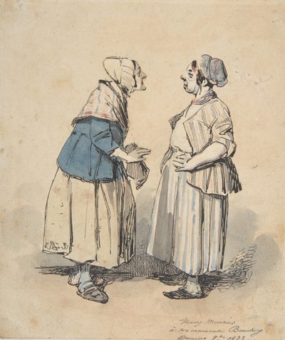 Dwie plotki Les Deux Commères, 1832. autorstwa Henry Bonaventure Monnier