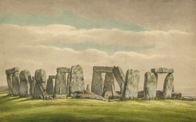 Stonehenge z N.W., przedstawiający ruiny z człowiekiem i psem, 1824-1839 autorstwa Henry Browne