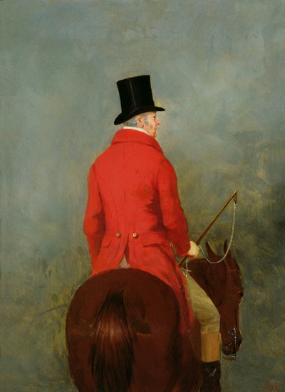Portret Thomasa Cholmondeleya, pierwszego lorda Delamere, na jego Hunter: studium dla „The Cheshire Hunt at Tatton Park” autorstwa Henry Calvert