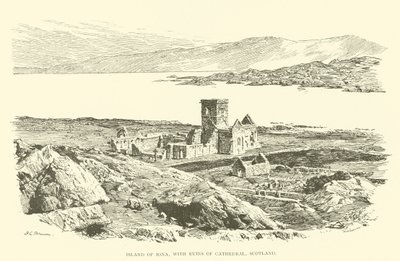 Wyspa Iona, z ruinami katedry, Szkocja (rycina) autorstwa Henry Charles Brewer