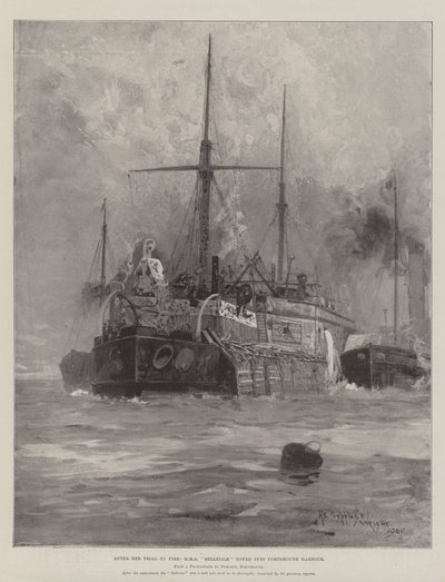 Po próbie ognia HMS Belleisle zaholował do Portsmouth Harbor autorstwa Henry Charles Seppings Wright