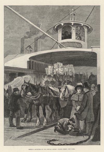 Ameryka na nowo odkryta przez naszego specjalnego artystę, Fulton Ferry, Nowy Jork autorstwa Henry Charles Seppings Wright