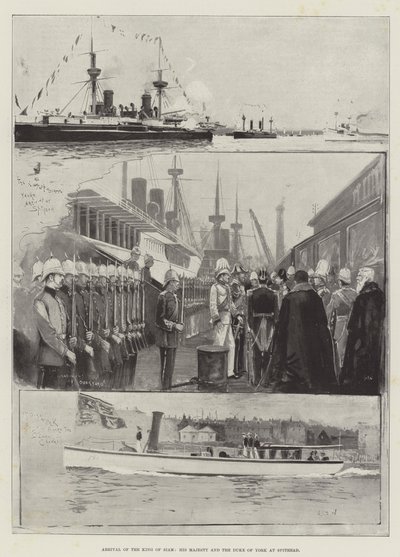 Przybycie króla Syjamu, Jego Królewskiej Mości i Księcia Yorku w Spithead autorstwa Henry Charles Seppings Wright