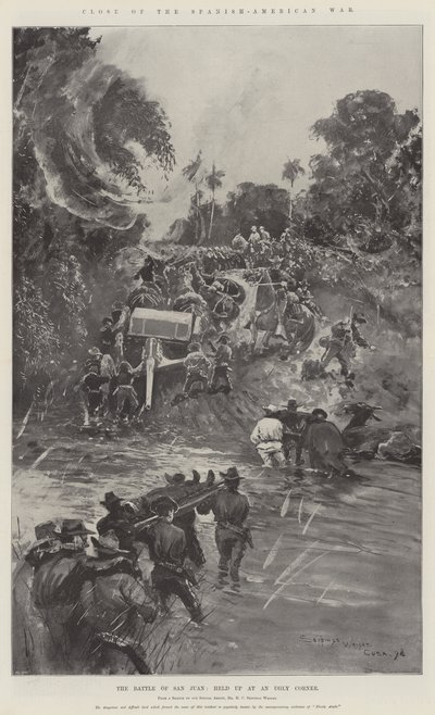 Zakończenie wojny hiszpańsko-amerykańskiej, bitwa pod San Juan, zatrzymana na Brzydkim Rogu autorstwa Henry Charles Seppings Wright