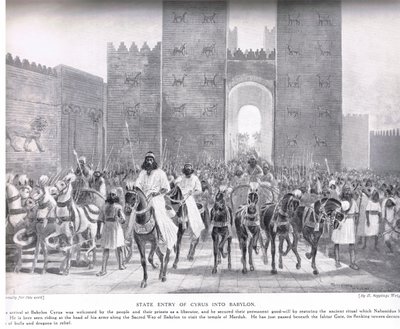 Wejście Cyrusa do Babilonu, ilustracja z „Historii narodów Hutchinsona” autorstwa Henry Charles Seppings Wright