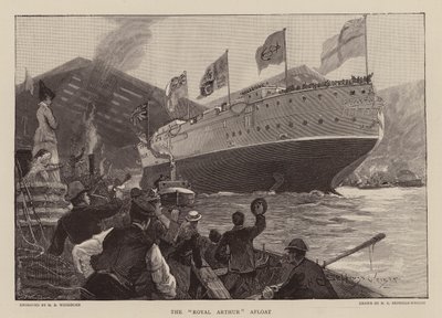 HMS Royal Arthur na powierzchni (grawerunek) autorstwa Henry Charles Seppings Wright