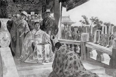 Han Yu prezentujący swój pomnik (litografia) autorstwa Henry Charles Seppings Wright