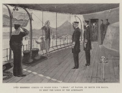 Lord Rosebery na pokładzie HMS Caesar w Neapolu, w drodze na Maltę, aby spotkać się z Lordami Admiralicji autorstwa Henry Charles Seppings Wright