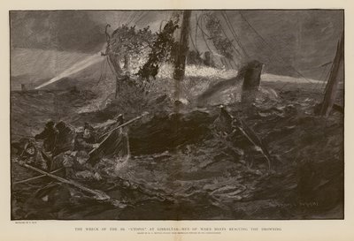 Ratowanie tonących podczas katastrofy SS Utopia w Gibraltarze (rycina) autorstwa Henry Charles Seppings Wright