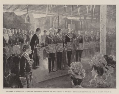 Książę Connaught kładzie kamień węgielny pod nowe szkoły Królewskiego Instytutu Masońskiego dla Chłopców w Bushey 12 maja autorstwa Henry Charles Seppings Wright