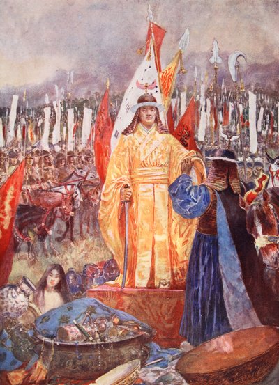 Wielki marszałek ogłoszony cesarzem na polu bitwy, ilustracja z "Hutchinsons History of the Nations", ok. 1920 r. autorstwa Henry Charles Seppings Wright