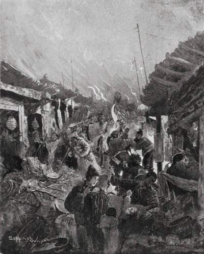 Grabież Pekinu przez rebeliantów Li (litografia) autorstwa Henry Charles Seppings Wright