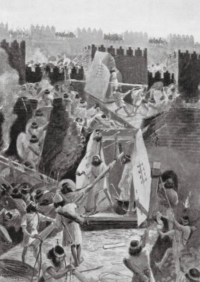 Persowie szturmujący cytadelę Babilonu (litografia) autorstwa Henry Charles Seppings Wright