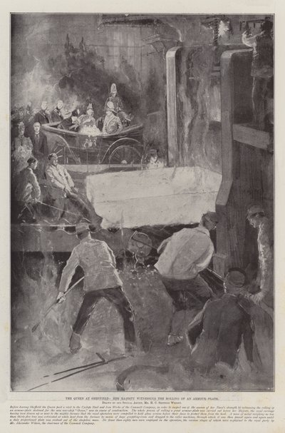 Królowa w Sheffield, Jej Wysokość jest świadkiem toczenia się płyty pancernej autorstwa Henry Charles Seppings Wright