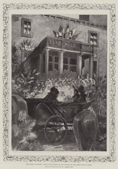 Królowa w Irlandii, wizyta Jej Królewskiej Mości w klasztorze Najświętszego Serca w Dublinie autorstwa Henry Charles Seppings Wright