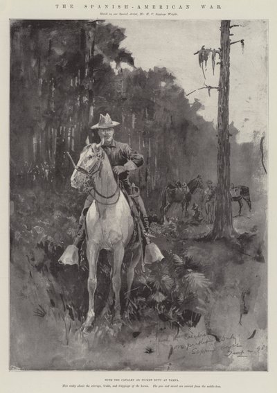 Wojna hiszpańsko-amerykańska z Kawalerią Picket Duty w Tampie (grawerowanie) autorstwa Henry Charles Seppings Wright