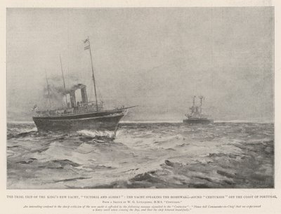 Wyprawa próbna nowego jachtu króla, Victorii i Alberta, jachtu przemawiającego jako centurion wracający do domu u wybrzeży Portugalii autorstwa Henry Charles Seppings Wright