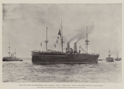 Nieżyjący już książę Edynburga, HMS Alexandra, lecący na Royal Ensign na Half-Mast autorstwa Henry Charles Seppings Wright
