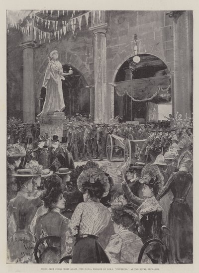Kiedy Jack wraca do domu, Brygada Marynarki Wojennej HMS Potężna na Królewskiej Giełdzie autorstwa Henry Charles Seppings Wright