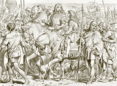 Hereward wkracza do poświęconej twierdzy St Bertin (rycina) autorstwa Henry Courtney (after) Selous