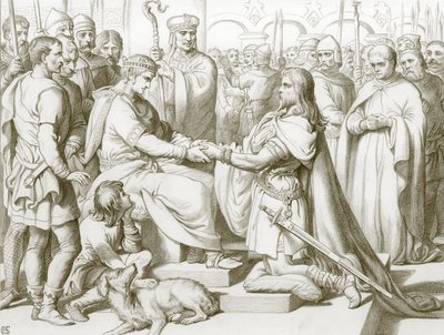 Jak Hereward przybył do króla (rycina) autorstwa Henry Courtney (after) Selous