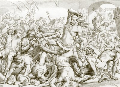 Jak Hereward oczyścił Bourne z Francuzów (rycina) autorstwa Henry Courtney (after) Selous