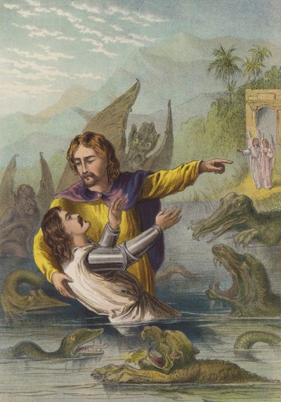 Przeprawa przez rzekę (chromolitho) autorstwa Henry Courtney Selous