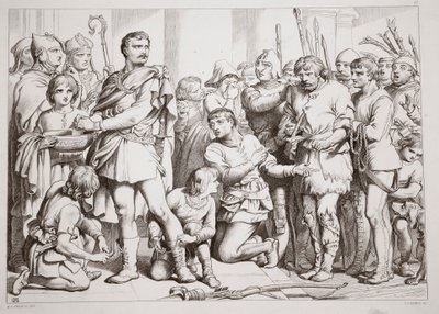 Jak Hereward grał garncarza i oszukiwał króla, ilustracja z Hereward the Great Charlesa Kingsleya, pub. 1870, grawerowane przez C.G. Lewis (grawerowanie blachy stalowej) autorstwa Henry Courtney Selous