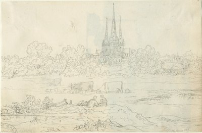 Katedra w Lichfield - widok wschodni: rysunek piórem i tuszem, 20 czerwca [c 1820] (rysunek) autorstwa Henry Curzon Allport