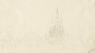 Katedra w Lichfield - widok na wschód: rysunek ołówkiem, nd [?XIX wiek] autorstwa Henry Curzon Allport