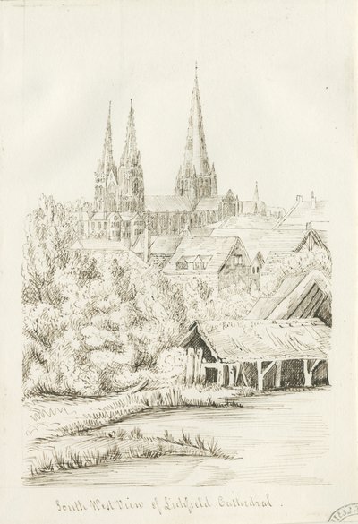Katedra w Lichfield - South West Widok: rysunek piórkiem, nd [?1788-1855] (rysunek) autorstwa Henry Curzon Allport