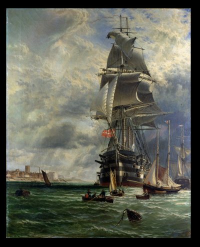 H.M.S. Św. Wincenty na jej cumach przy wejściu do Haslar Creek, Portsmouth, 1868 autorstwa Henry Dawson