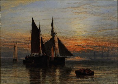 Żegluga na spokojnym morzu o zmierzchu autorstwa Henry Dawson