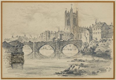 Stary Kościół i most Salford (ze starego druku) autorstwa Henry Edward Tidmarsh