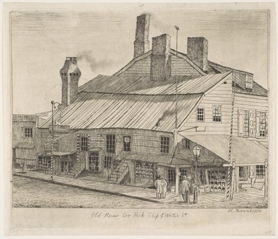 Old House, Corner of Peck Slip i Water Street ze scen Starego Nowego Jorku, 1870. autorstwa Henry Farrer