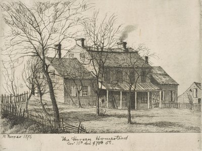 Harsen Homestead, Corner of 10th Avenue i 70th Street ze scen Starego Nowego Jorku, 1876. autorstwa Henry Farrer