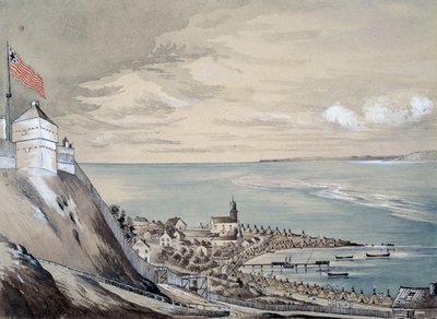 Fort i wieś Mackinaw, z obozowiskiem indiańskim, wrzesień 1842 (wc na papierze) autorstwa Henry Francis Ainslie