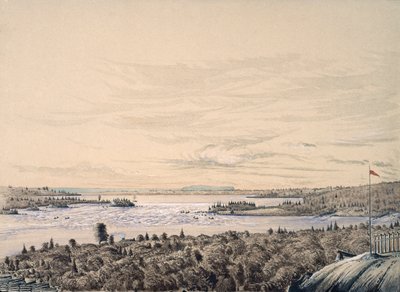 Sault de Ste. Marie między jeziorami Huron i Superior, 1842 (wc na papierze) autorstwa Henry Francis Ainslie
