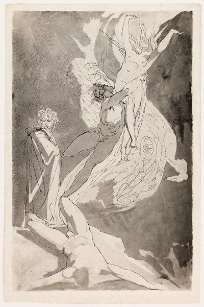 Dante Swoons przed szybującymi duszami Paolo i Franceski, Wergiliusz u jego boku autorstwa Johann Heinrich Füssli