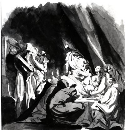 Śmierć kardynała Beauforta, ilustracja z „Henryk VI” Szekspira, 1772 (pióro, tusz i pranie na papierze) autorstwa Johann Heinrich Füssli