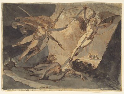 Szatan zaczyna się od dotknięcia włóczni Ithuriela, 1776. autorstwa Johann Heinrich Füssli