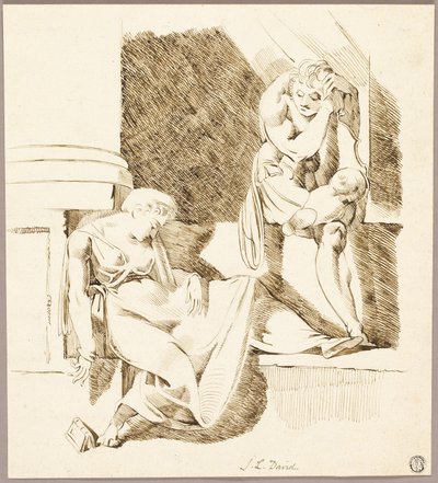 Siedzący trubadur patrzący na kobietę śpiącą na półce autorstwa Johann Heinrich Füssli