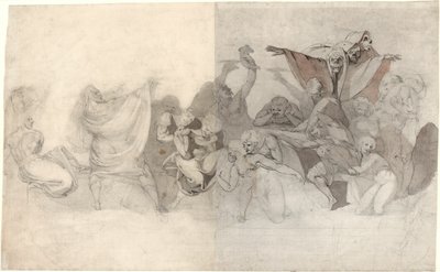 Triumf Śmierci: Trzy Szkielety Najeżdżające Bacchanal zaaranżowane przez Maga lub Złego Demona autorstwa Johann Heinrich Füssli