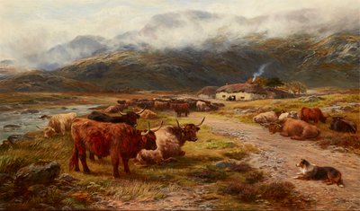 Highland Drove Odpoczynek, Argyllshire (olej na płótnie) autorstwa Henry Garland
