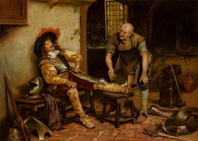 A Splendid Fit, mężczyzna wyposażony w zbroję (chromolitho) autorstwa Henry Gillard (after) Glindoni
