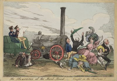 The Pleasures of the Rail Road - Caught in the Railway!, c.1840 (akwaforta ręcznie kolorowana) autorstwa Henry Heath