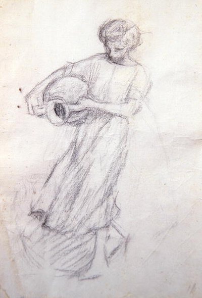 Szkic do „Dziewczyny ze słoikami” (ołówek na papierze) autorstwa Henry Herbert La Thangue