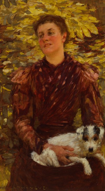 Młoda dziewczyna z psem (olej na płótnie) autorstwa Henry Herbert La Thangue